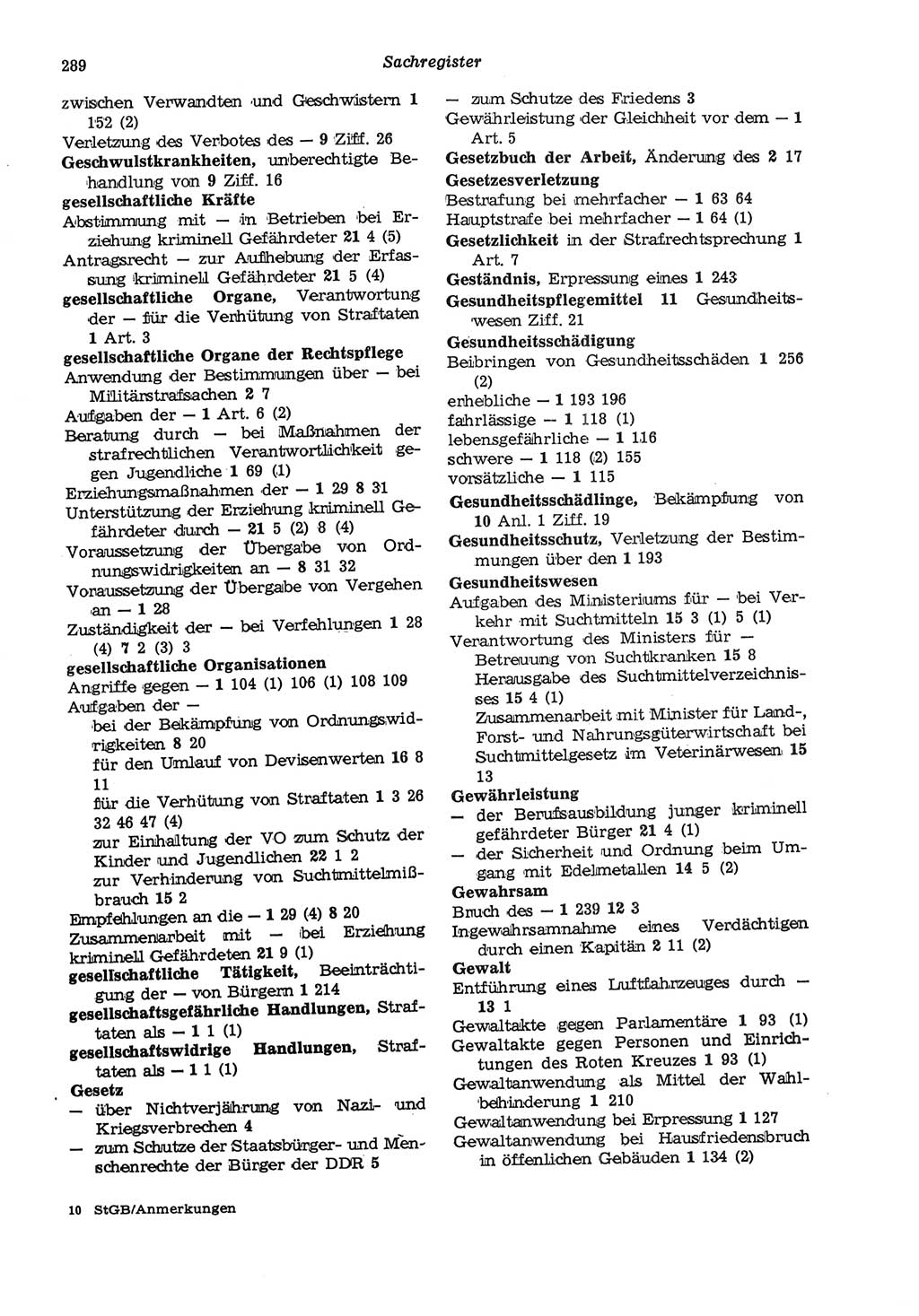 Strafgesetzbuch (StGB) der Deutschen Demokratischen Republik (DDR) und angrenzende Gesetze und Bestimmungen 1975, Seite 289 (StGB DDR Ges. Best. 1975, S. 289)