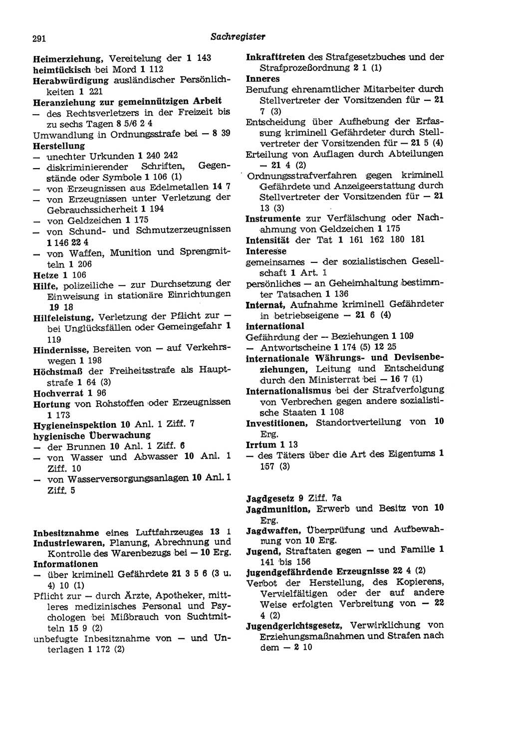 Strafgesetzbuch (StGB) der Deutschen Demokratischen Republik (DDR) und angrenzende Gesetze und Bestimmungen 1975, Seite 291 (StGB DDR Ges. Best. 1975, S. 291)