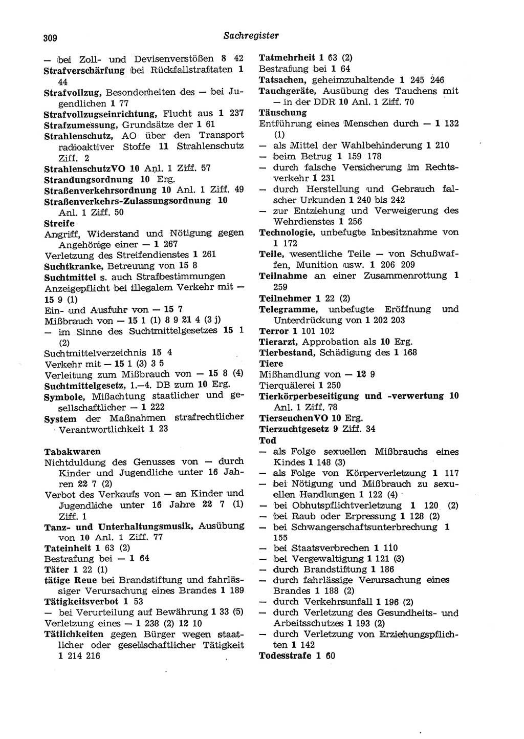 Strafgesetzbuch (StGB) der Deutschen Demokratischen Republik (DDR) und angrenzende Gesetze und Bestimmungen 1975, Seite 309 (StGB DDR Ges. Best. 1975, S. 309)