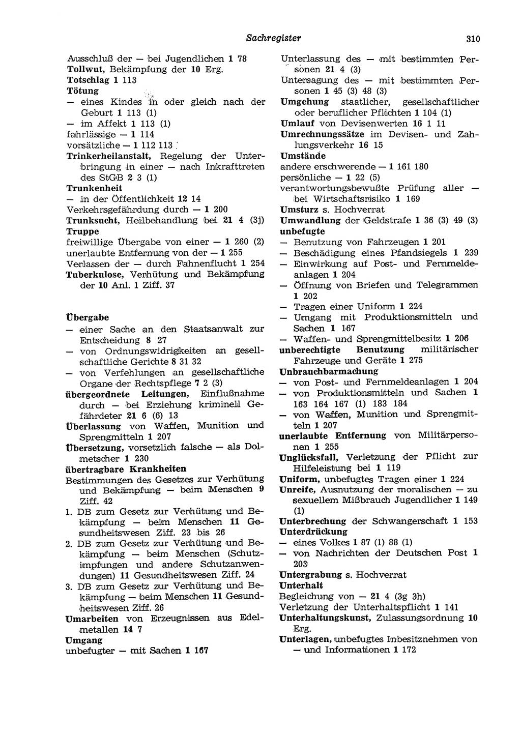 Strafgesetzbuch (StGB) der Deutschen Demokratischen Republik (DDR) und angrenzende Gesetze und Bestimmungen 1975, Seite 310 (StGB DDR Ges. Best. 1975, S. 310)