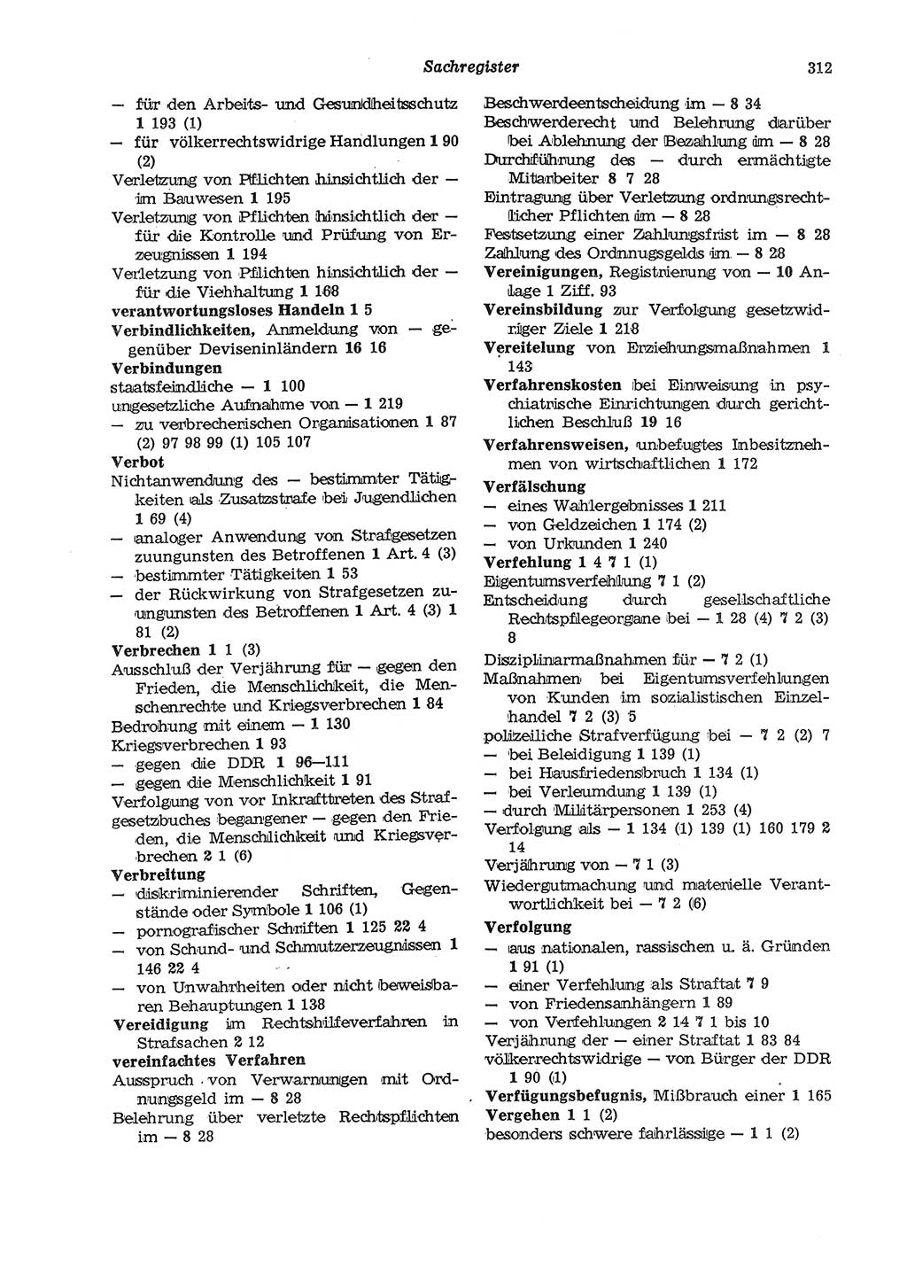 Strafgesetzbuch (StGB) der Deutschen Demokratischen Republik (DDR) und angrenzende Gesetze und Bestimmungen 1975, Seite 312 (StGB DDR Ges. Best. 1975, S. 312)