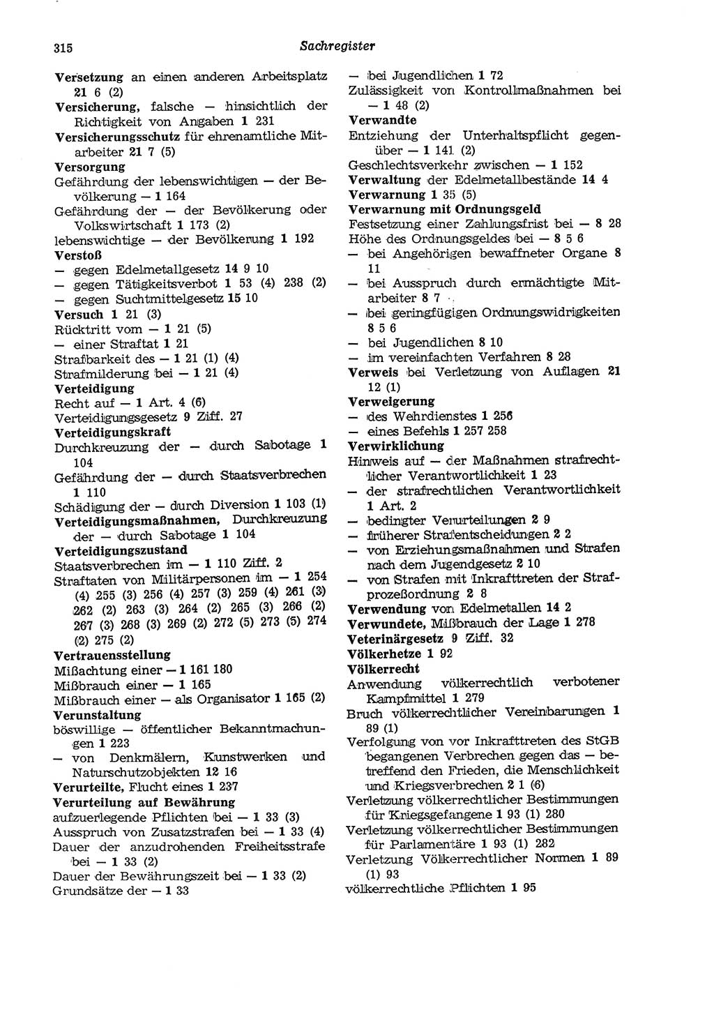 Strafgesetzbuch (StGB) der Deutschen Demokratischen Republik (DDR) und angrenzende Gesetze und Bestimmungen 1975, Seite 315 (StGB DDR Ges. Best. 1975, S. 315)