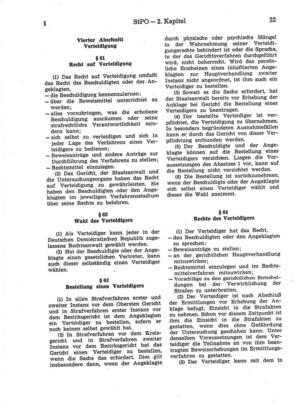 Strafprozeßordnung (StPO) der Deutschen Demokratischen Republik (DDR) 1975, Seite 22 (StPO DDR 1974, S. 22)