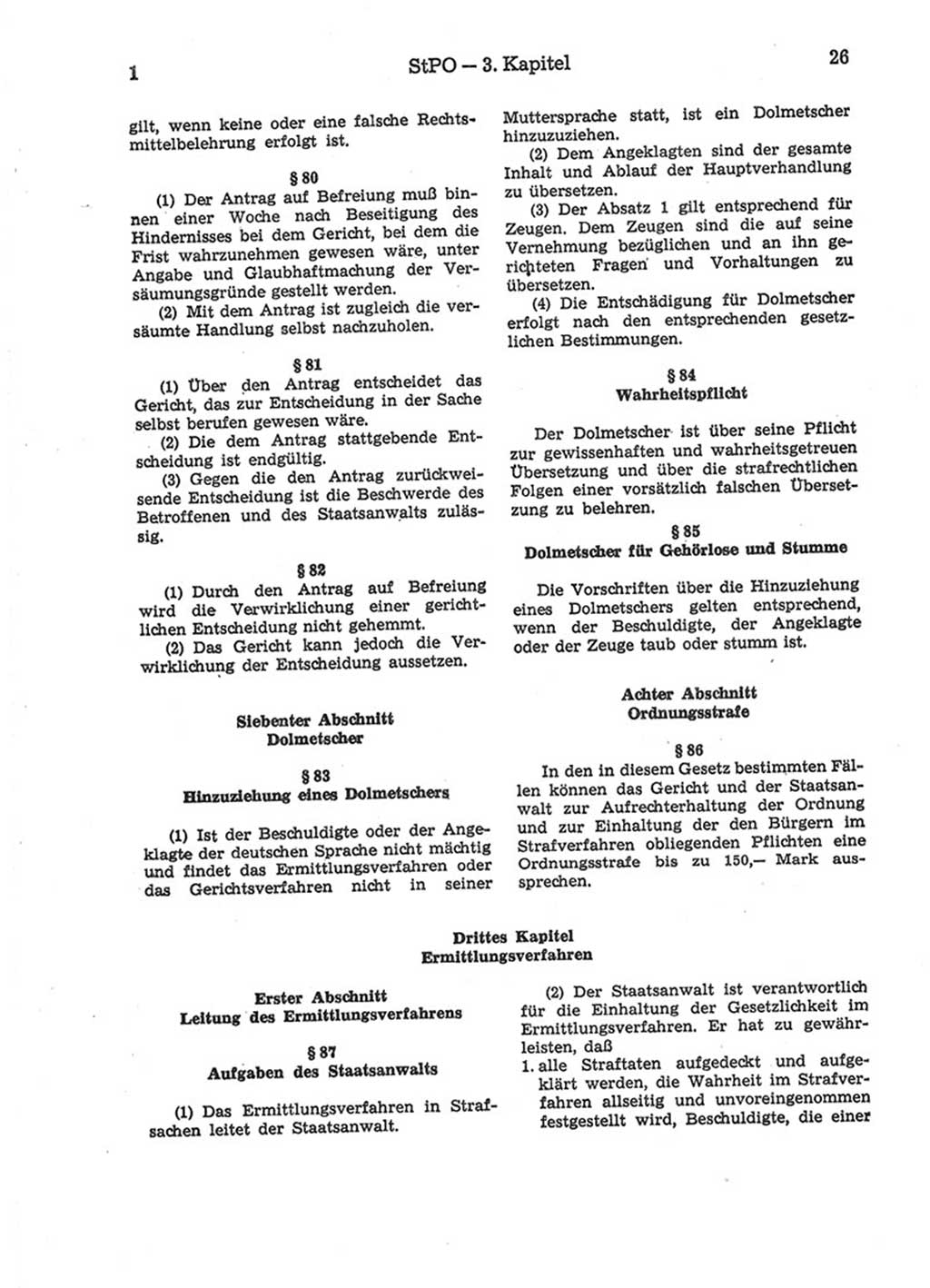Strafprozeßordnung (StPO) der Deutschen Demokratischen Republik (DDR) 1975, Seite 26 (StPO DDR 1974, S. 26)