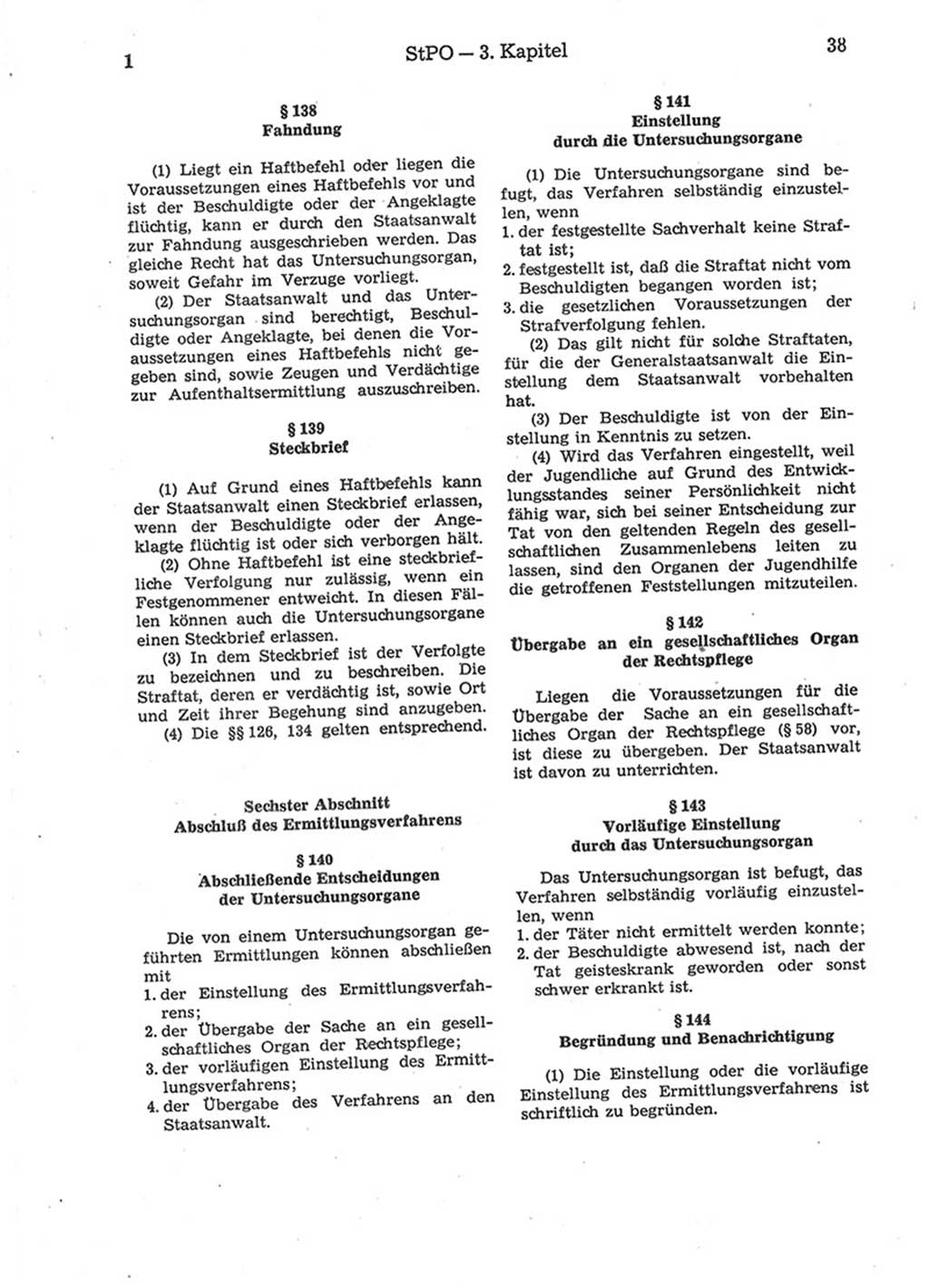 Strafprozeßordnung (StPO) der Deutschen Demokratischen Republik (DDR) 1975, Seite 38 (StPO DDR 1974, S. 38)