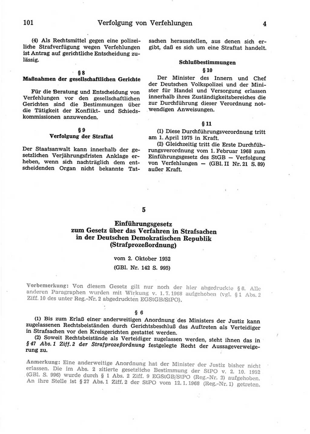 Strafprozeßordnung (StPO) der Deutschen Demokratischen Republik (DDR) 1975, Seite 101 (StPO DDR 1974, S. 101)