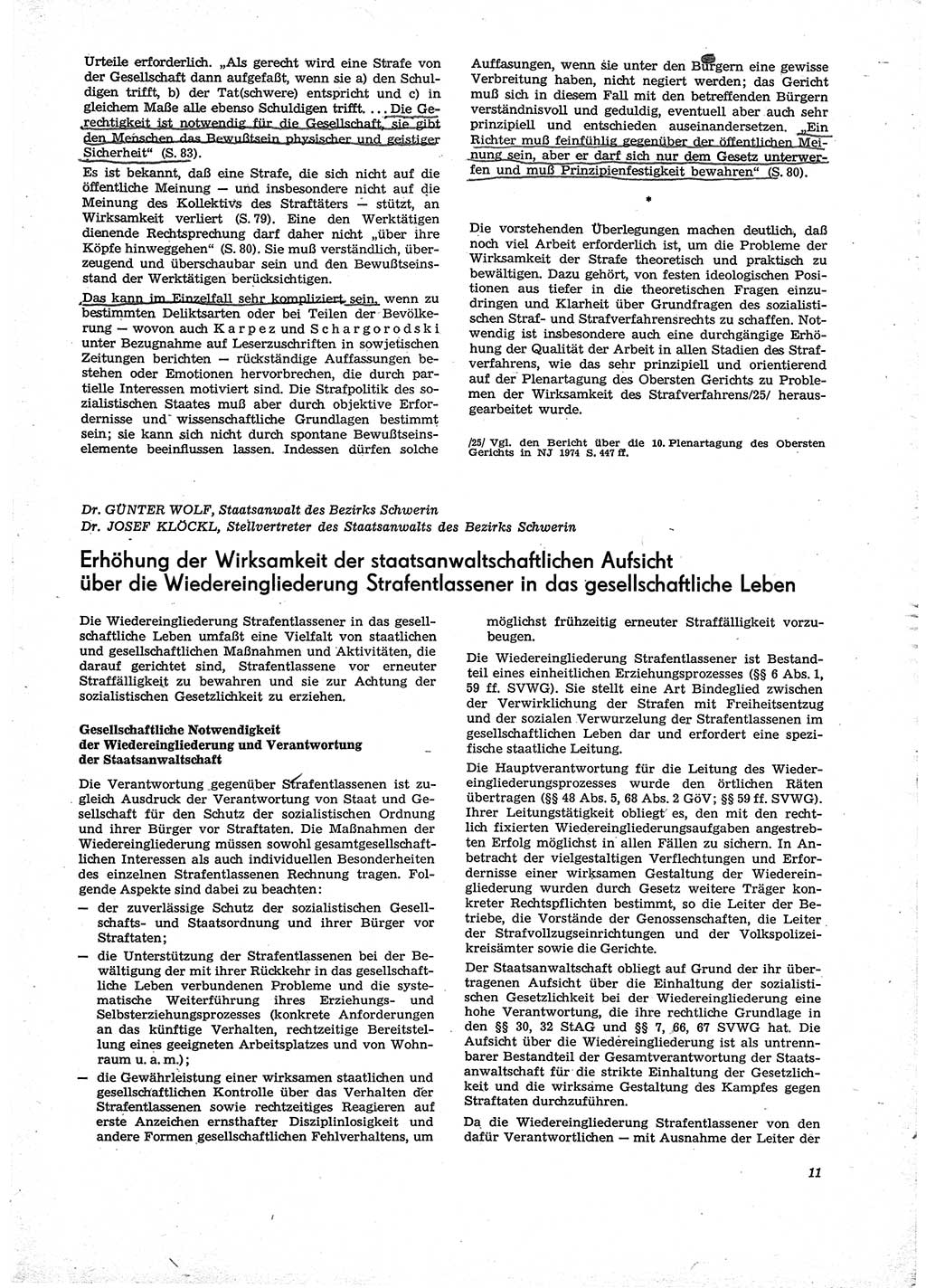 Neue Justiz (NJ), Zeitschrift für Recht und Rechtswissenschaft [Deutsche Demokratische Republik (DDR)], 29. Jahrgang 1975, Seite 11 (NJ DDR 1975, S. 11)