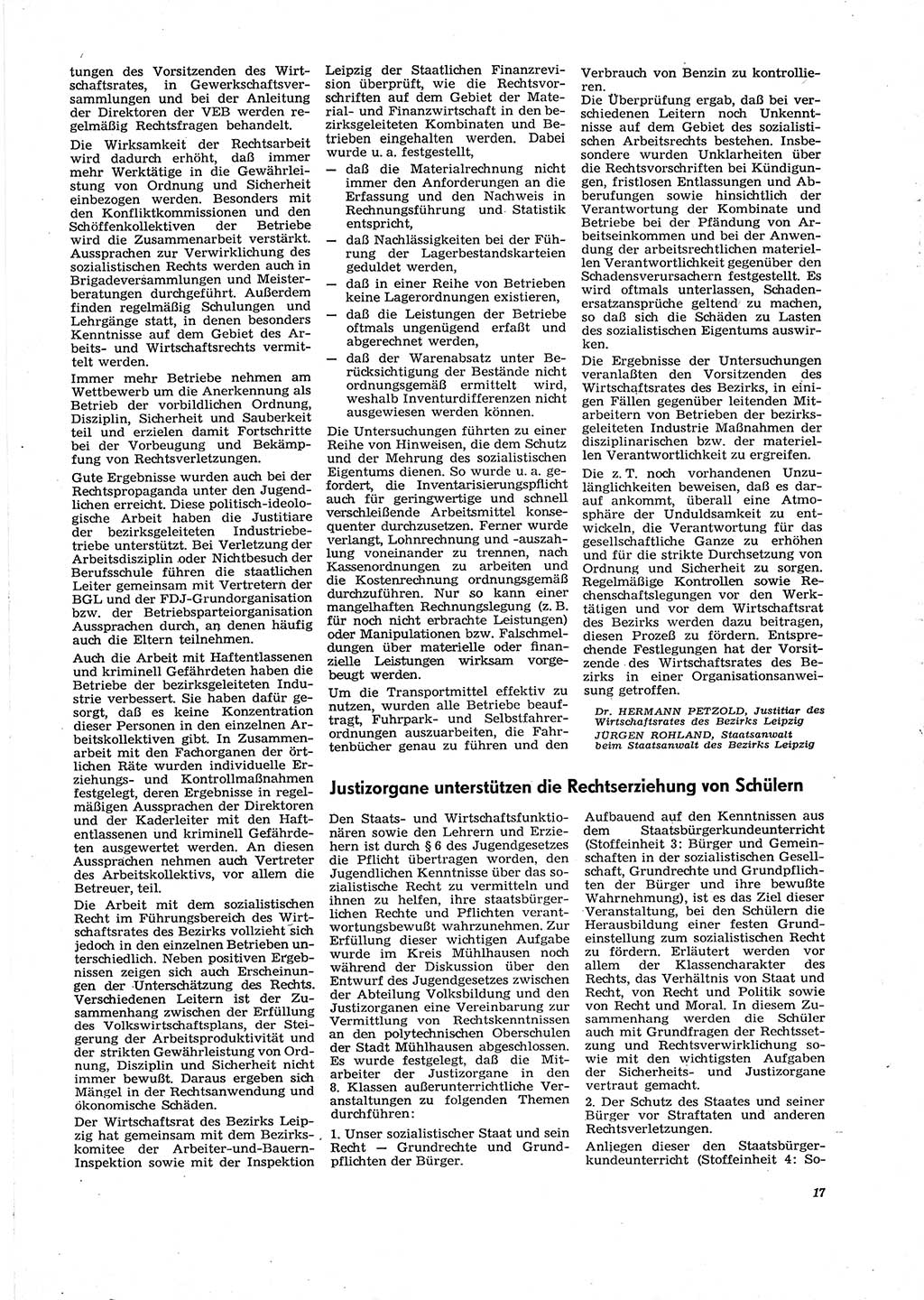 Neue Justiz (NJ), Zeitschrift für Recht und Rechtswissenschaft [Deutsche Demokratische Republik (DDR)], 29. Jahrgang 1975, Seite 17 (NJ DDR 1975, S. 17)