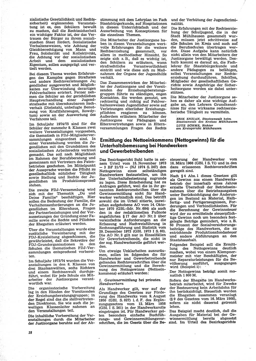 Neue Justiz (NJ), Zeitschrift für Recht und Rechtswissenschaft [Deutsche Demokratische Republik (DDR)], 29. Jahrgang 1975, Seite 18 (NJ DDR 1975, S. 18)