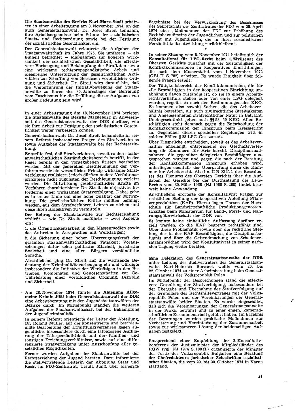 Neue Justiz (NJ), Zeitschrift für Recht und Rechtswissenschaft [Deutsche Demokratische Republik (DDR)], 29. Jahrgang 1975, Seite 21 (NJ DDR 1975, S. 21)