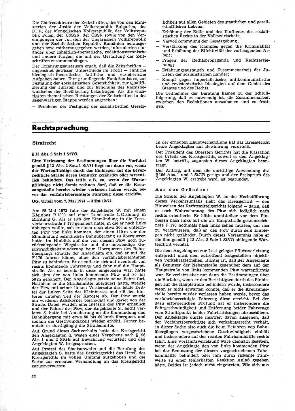 Neue Justiz (NJ), Zeitschrift für Recht und Rechtswissenschaft [Deutsche Demokratische Republik (DDR)], 29. Jahrgang 1975, Seite 22 (NJ DDR 1975, S. 22)