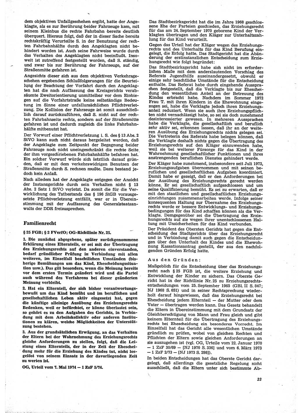 Neue Justiz (NJ), Zeitschrift für Recht und Rechtswissenschaft [Deutsche Demokratische Republik (DDR)], 29. Jahrgang 1975, Seite 23 (NJ DDR 1975, S. 23)