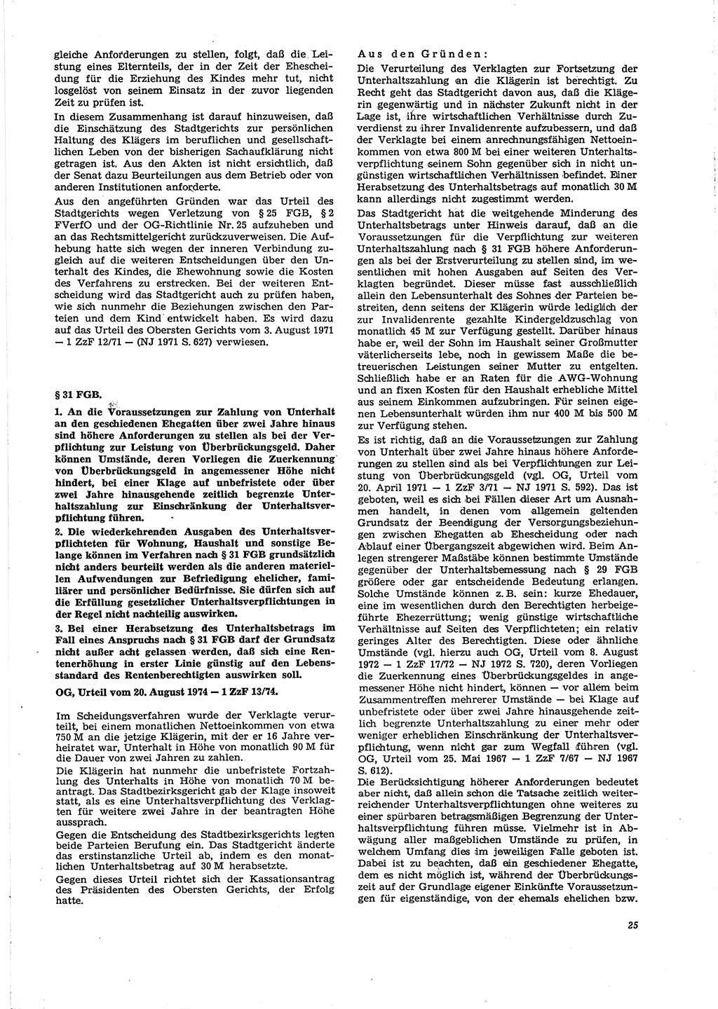 Neue Justiz (NJ), Zeitschrift für Recht und Rechtswissenschaft [Deutsche Demokratische Republik (DDR)], 29. Jahrgang 1975, Seite 25 (NJ DDR 1975, S. 25)