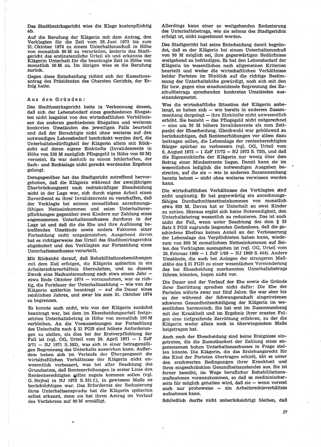Neue Justiz (NJ), Zeitschrift für Recht und Rechtswissenschaft [Deutsche Demokratische Republik (DDR)], 29. Jahrgang 1975, Seite 27 (NJ DDR 1975, S. 27)