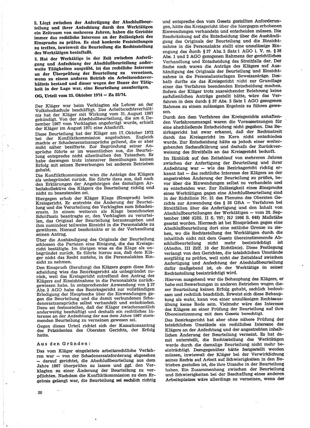 Neue Justiz (NJ), Zeitschrift für Recht und Rechtswissenschaft [Deutsche Demokratische Republik (DDR)], 29. Jahrgang 1975, Seite 30 (NJ DDR 1975, S. 30)