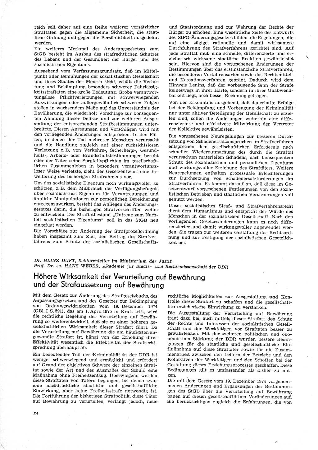 Neue Justiz (NJ), Zeitschrift für Recht und Rechtswissenschaft [Deutsche Demokratische Republik (DDR)], 29. Jahrgang 1975, Seite 34 (NJ DDR 1975, S. 34)