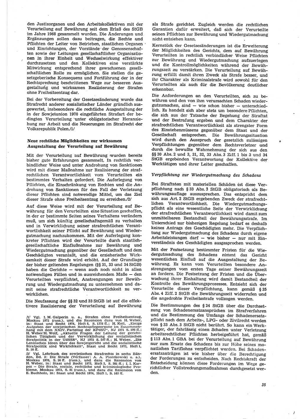 Neue Justiz (NJ), Zeitschrift für Recht und Rechtswissenschaft [Deutsche Demokratische Republik (DDR)], 29. Jahrgang 1975, Seite 35 (NJ DDR 1975, S. 35)