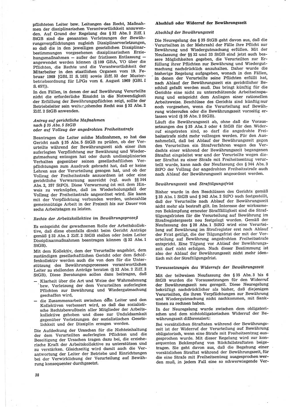 Neue Justiz (NJ), Zeitschrift für Recht und Rechtswissenschaft [Deutsche Demokratische Republik (DDR)], 29. Jahrgang 1975, Seite 38 (NJ DDR 1975, S. 38)