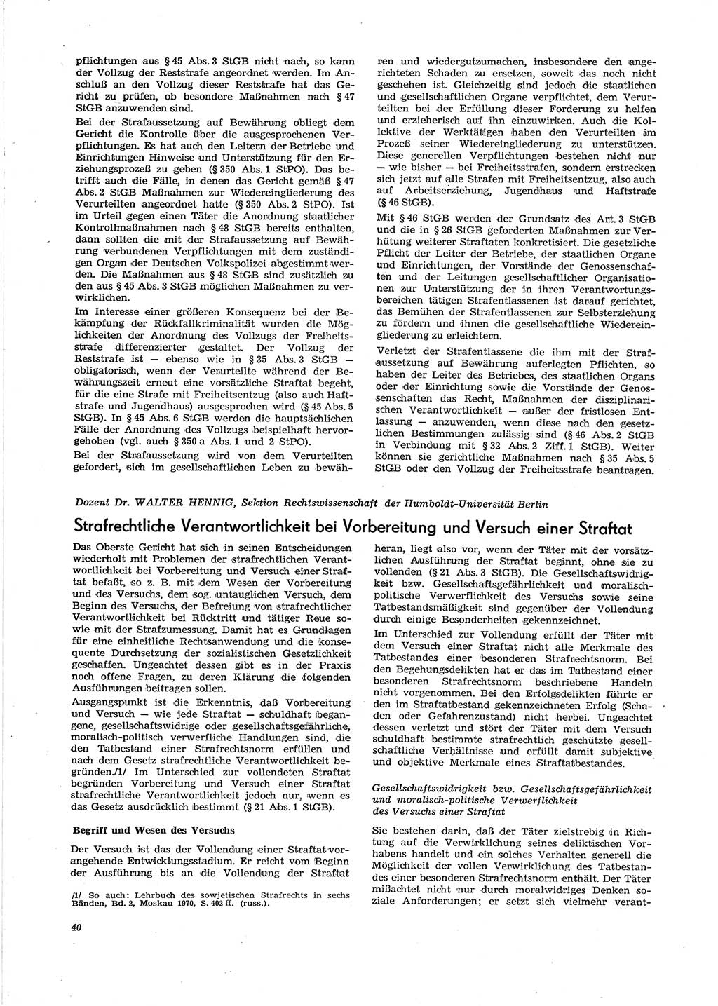 Neue Justiz (NJ), Zeitschrift für Recht und Rechtswissenschaft [Deutsche Demokratische Republik (DDR)], 29. Jahrgang 1975, Seite 40 (NJ DDR 1975, S. 40)