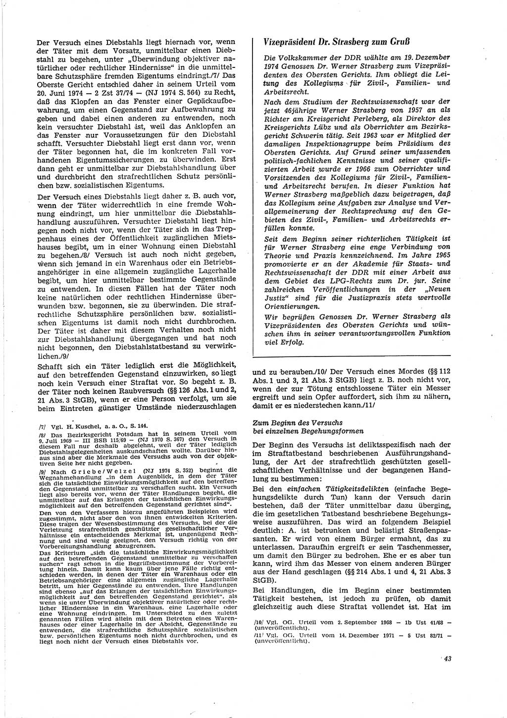 Neue Justiz (NJ), Zeitschrift für Recht und Rechtswissenschaft [Deutsche Demokratische Republik (DDR)], 29. Jahrgang 1975, Seite 43 (NJ DDR 1975, S. 43)