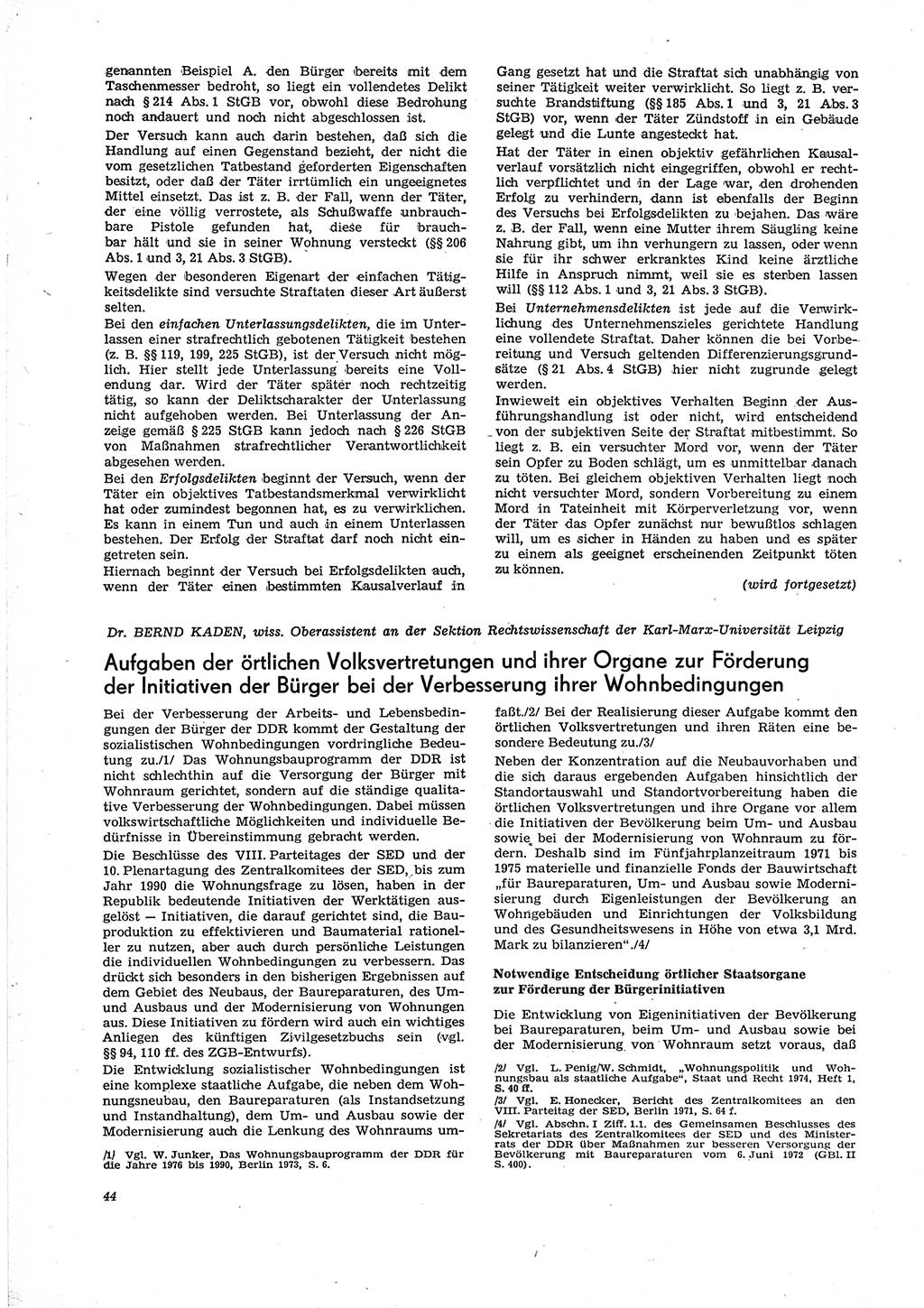 Neue Justiz (NJ), Zeitschrift für Recht und Rechtswissenschaft [Deutsche Demokratische Republik (DDR)], 29. Jahrgang 1975, Seite 44 (NJ DDR 1975, S. 44)