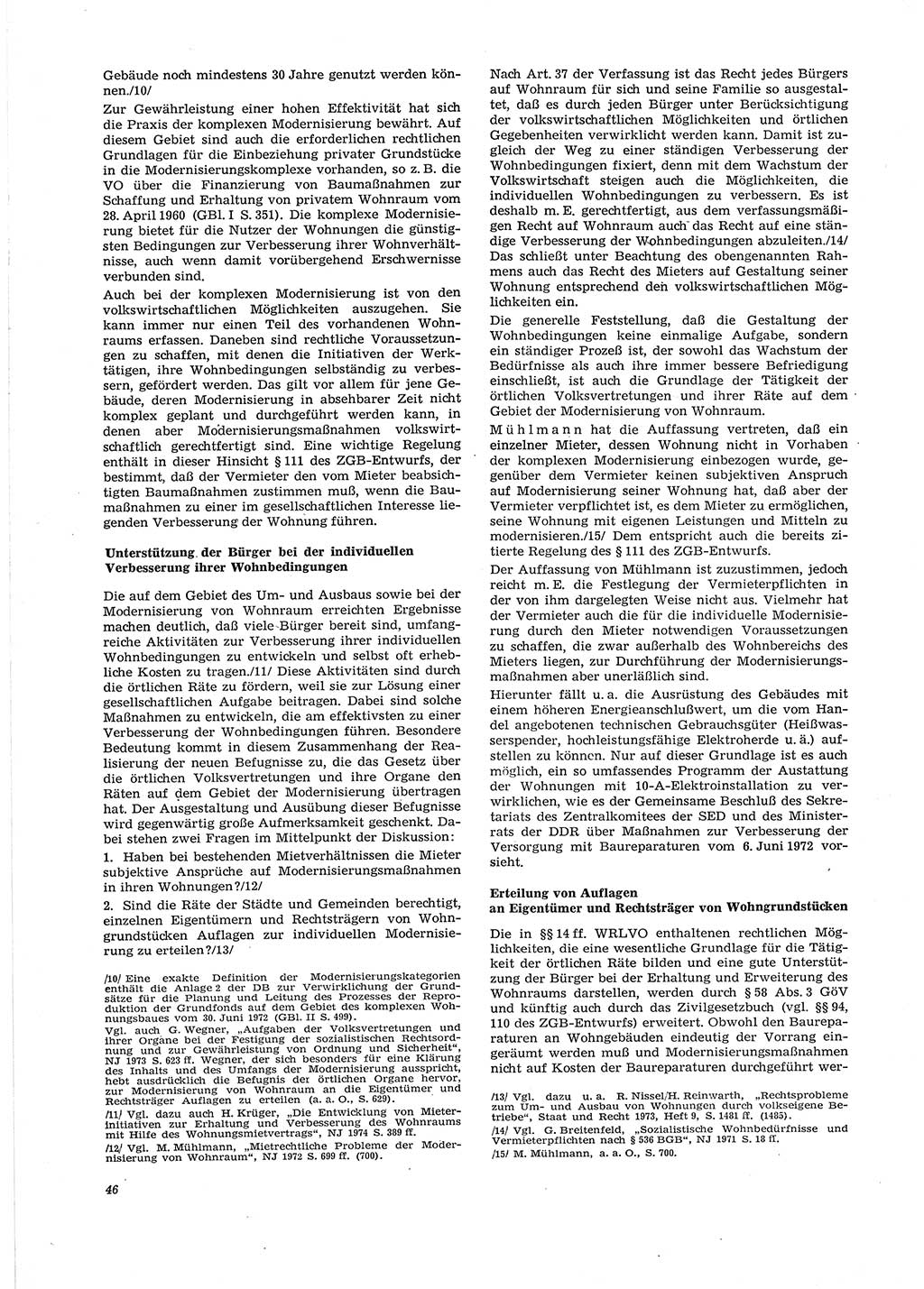 Neue Justiz (NJ), Zeitschrift für Recht und Rechtswissenschaft [Deutsche Demokratische Republik (DDR)], 29. Jahrgang 1975, Seite 46 (NJ DDR 1975, S. 46)
