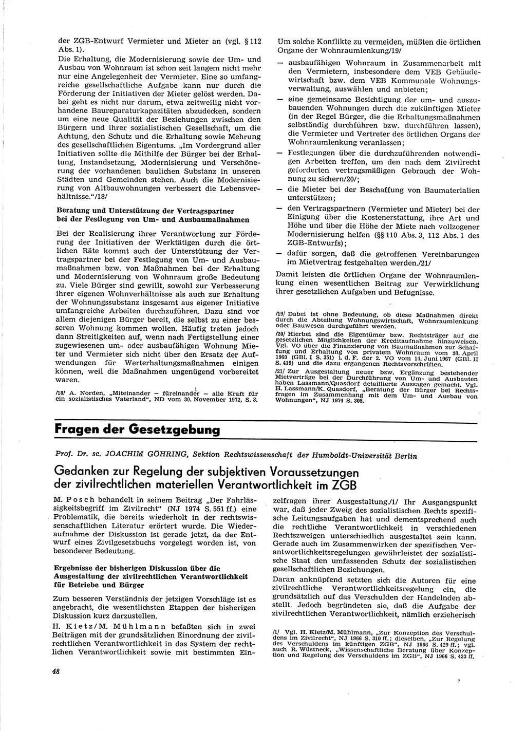 Neue Justiz (NJ), Zeitschrift für Recht und Rechtswissenschaft [Deutsche Demokratische Republik (DDR)], 29. Jahrgang 1975, Seite 48 (NJ DDR 1975, S. 48)