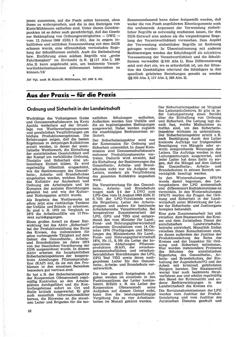 Neue Justiz (NJ), Zeitschrift für Recht und Rechtswissenschaft [Deutsche Demokratische Republik (DDR)], 29. Jahrgang 1975, Seite 52 (NJ DDR 1975, S. 52)