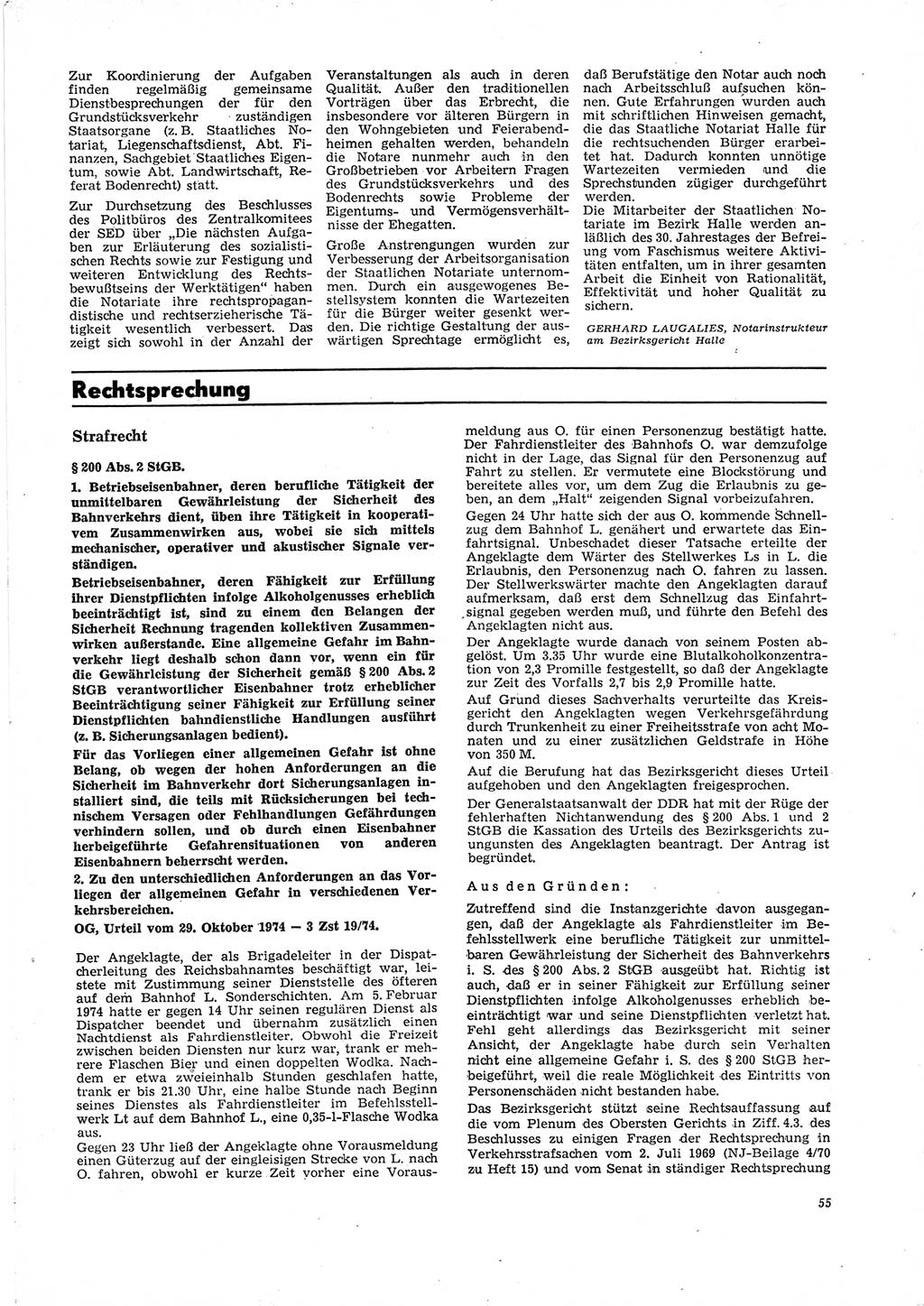 Neue Justiz (NJ), Zeitschrift für Recht und Rechtswissenschaft [Deutsche Demokratische Republik (DDR)], 29. Jahrgang 1975, Seite 55 (NJ DDR 1975, S. 55)