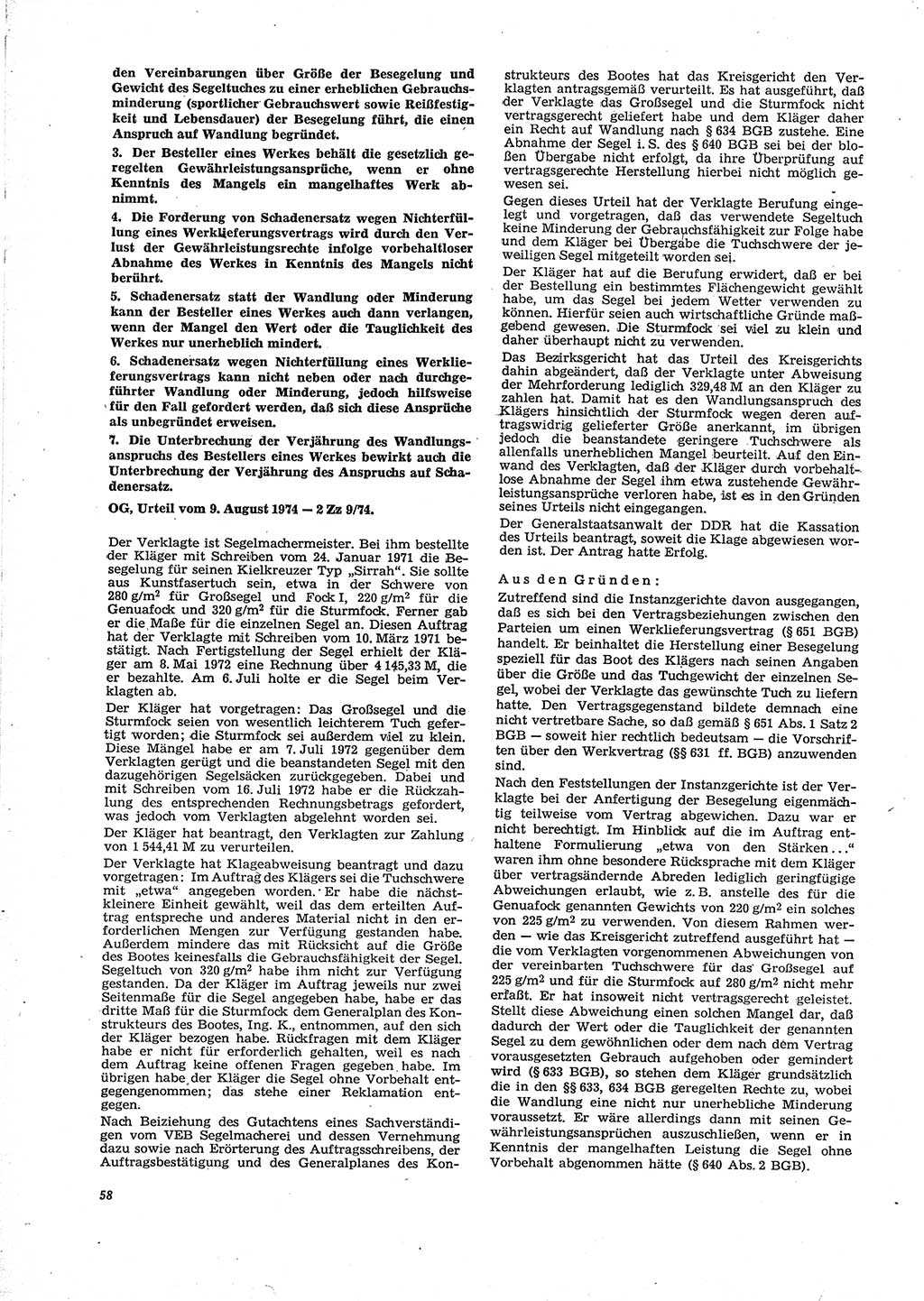 Neue Justiz (NJ), Zeitschrift für Recht und Rechtswissenschaft [Deutsche Demokratische Republik (DDR)], 29. Jahrgang 1975, Seite 58 (NJ DDR 1975, S. 58)