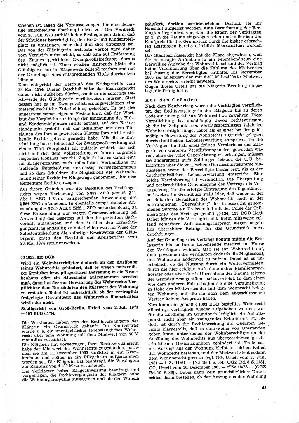 Neue Justiz (NJ), Zeitschrift für Recht und Rechtswissenschaft [Deutsche Demokratische Republik (DDR)], 29. Jahrgang 1975, Seite 63 (NJ DDR 1975, S. 63)