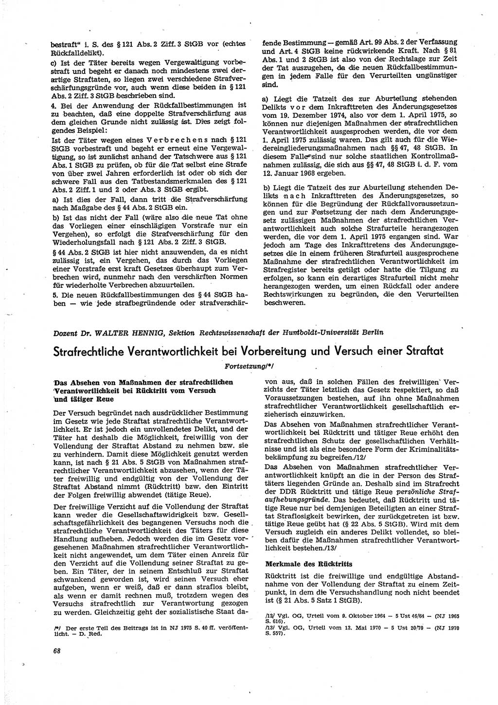 Neue Justiz (NJ), Zeitschrift für Recht und Rechtswissenschaft [Deutsche Demokratische Republik (DDR)], 29. Jahrgang 1975, Seite 68 (NJ DDR 1975, S. 68)