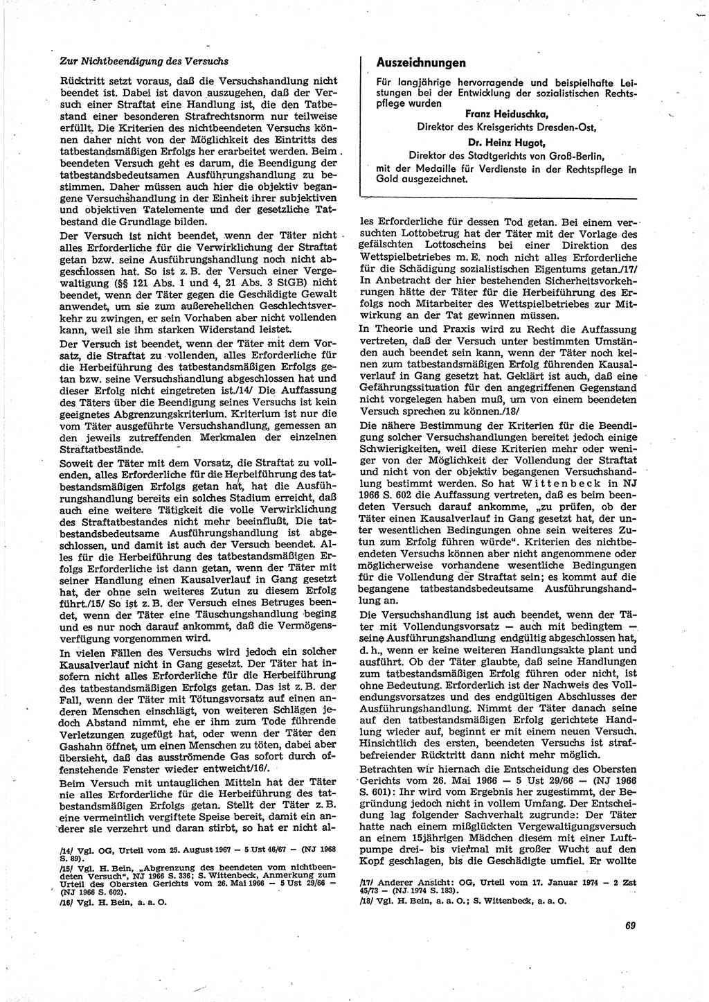 Neue Justiz (NJ), Zeitschrift für Recht und Rechtswissenschaft [Deutsche Demokratische Republik (DDR)], 29. Jahrgang 1975, Seite 69 (NJ DDR 1975, S. 69)