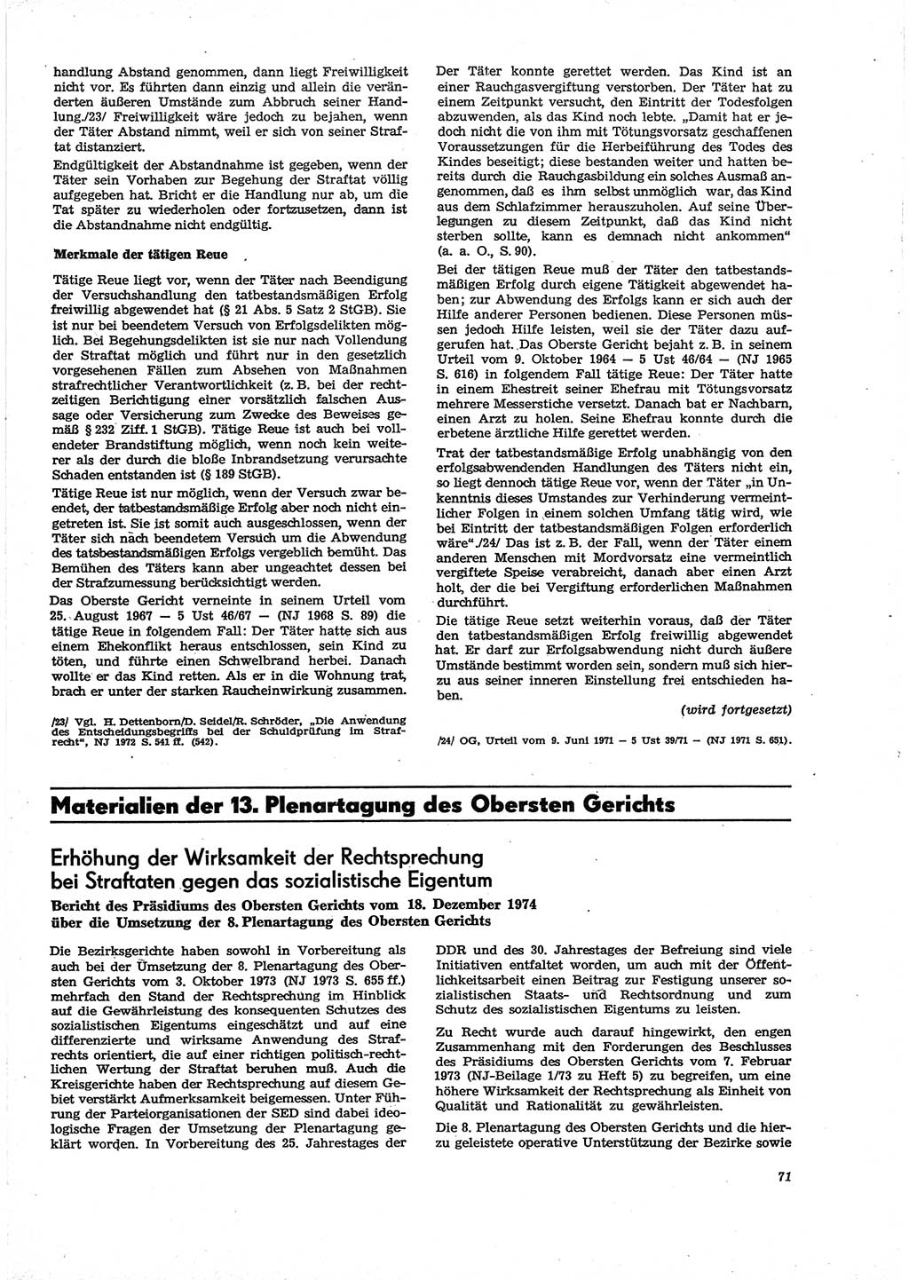 Neue Justiz (NJ), Zeitschrift für Recht und Rechtswissenschaft [Deutsche Demokratische Republik (DDR)], 29. Jahrgang 1975, Seite 71 (NJ DDR 1975, S. 71)