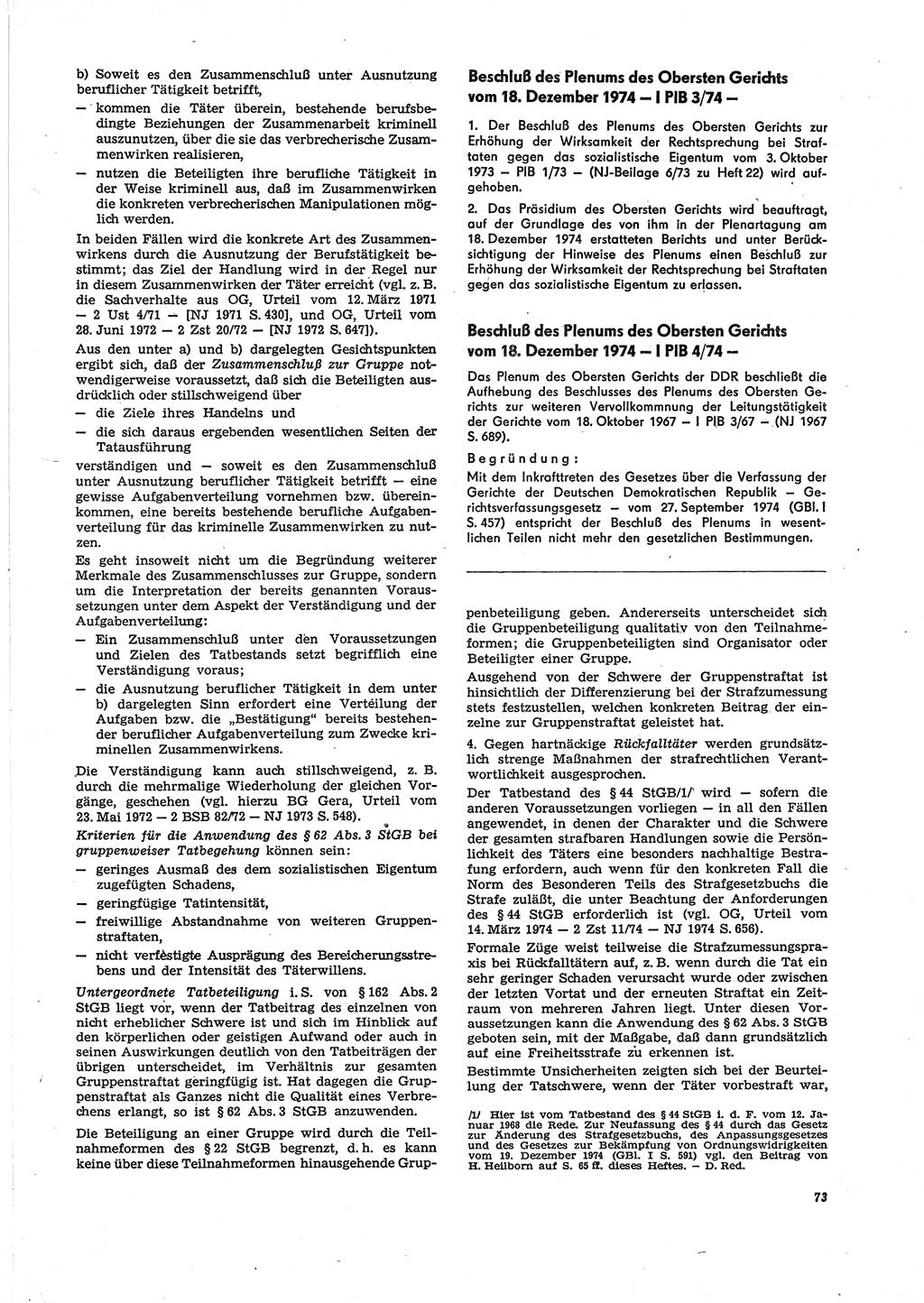 Neue Justiz (NJ), Zeitschrift für Recht und Rechtswissenschaft [Deutsche Demokratische Republik (DDR)], 29. Jahrgang 1975, Seite 73 (NJ DDR 1975, S. 73)