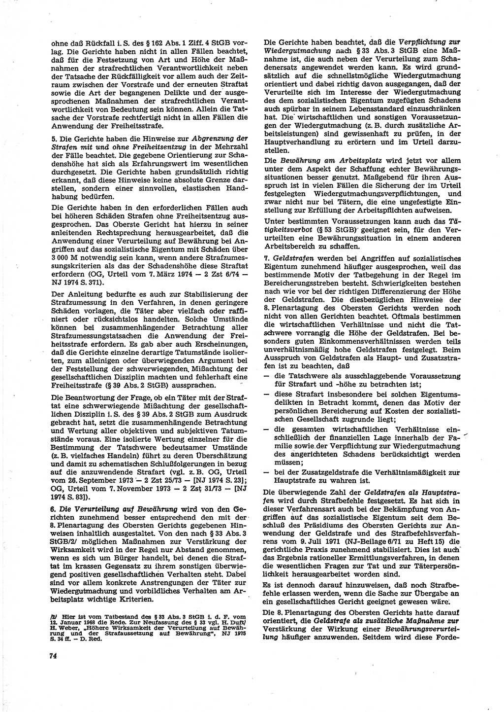 Neue Justiz (NJ), Zeitschrift für Recht und Rechtswissenschaft [Deutsche Demokratische Republik (DDR)], 29. Jahrgang 1975, Seite 74 (NJ DDR 1975, S. 74)