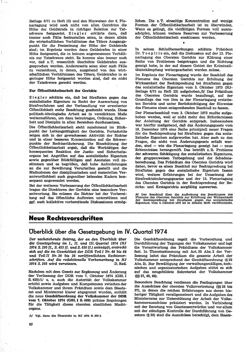 Neue Justiz (NJ), Zeitschrift für Recht und Rechtswissenschaft [Deutsche Demokratische Republik (DDR)], 29. Jahrgang 1975, Seite 82 (NJ DDR 1975, S. 82)