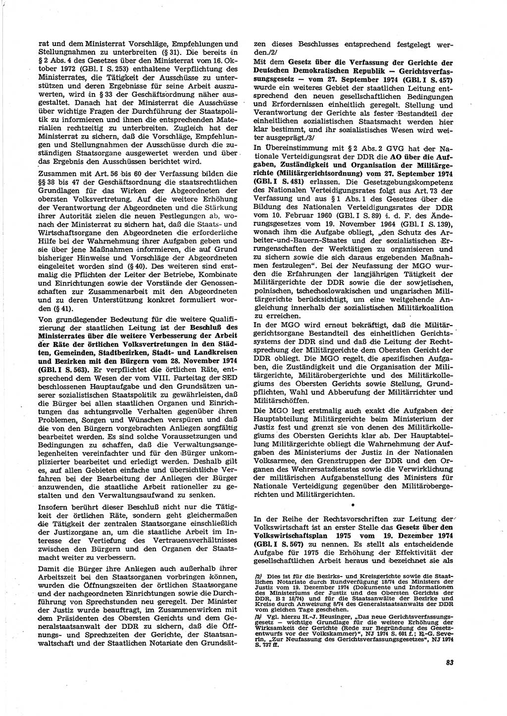 Neue Justiz (NJ), Zeitschrift für Recht und Rechtswissenschaft [Deutsche Demokratische Republik (DDR)], 29. Jahrgang 1975, Seite 83 (NJ DDR 1975, S. 83)