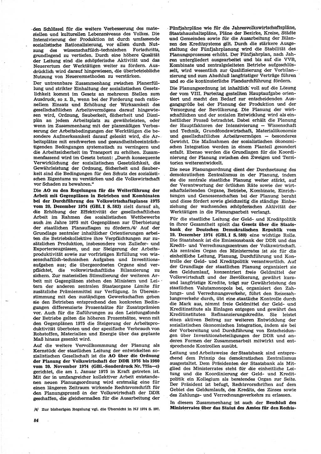 Neue Justiz (NJ), Zeitschrift für Recht und Rechtswissenschaft [Deutsche Demokratische Republik (DDR)], 29. Jahrgang 1975, Seite 84 (NJ DDR 1975, S. 84)