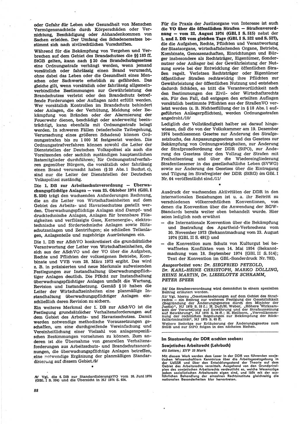 Neue Justiz (NJ), Zeitschrift für Recht und Rechtswissenschaft [Deutsche Demokratische Republik (DDR)], 29. Jahrgang 1975, Seite 88 (NJ DDR 1975, S. 88)