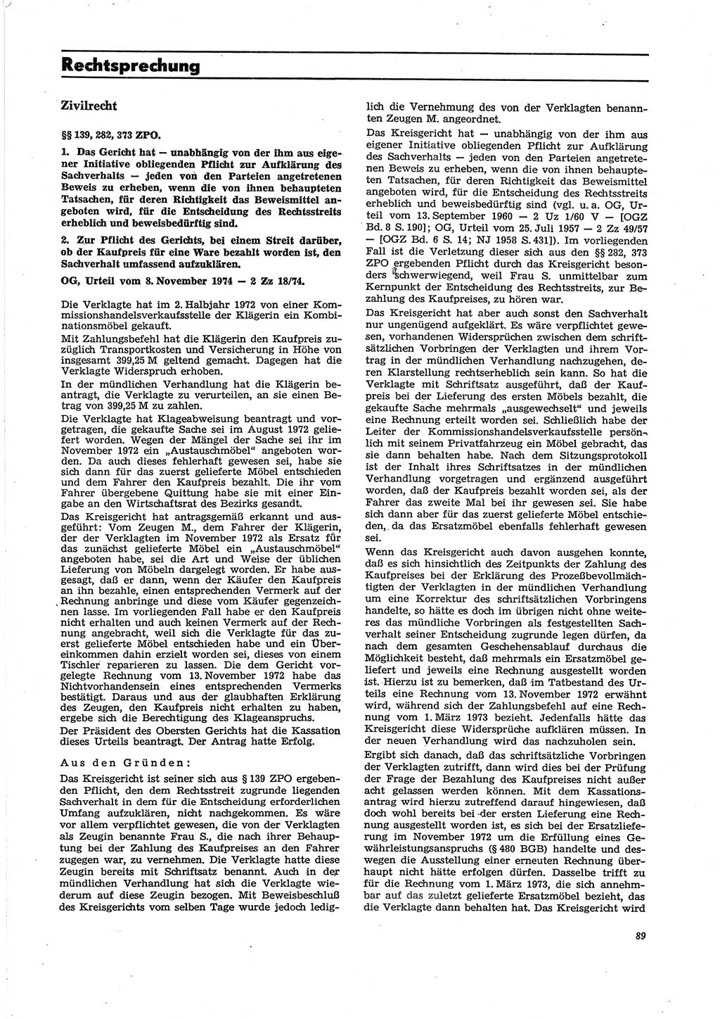 Neue Justiz (NJ), Zeitschrift für Recht und Rechtswissenschaft [Deutsche Demokratische Republik (DDR)], 29. Jahrgang 1975, Seite 89 (NJ DDR 1975, S. 89)