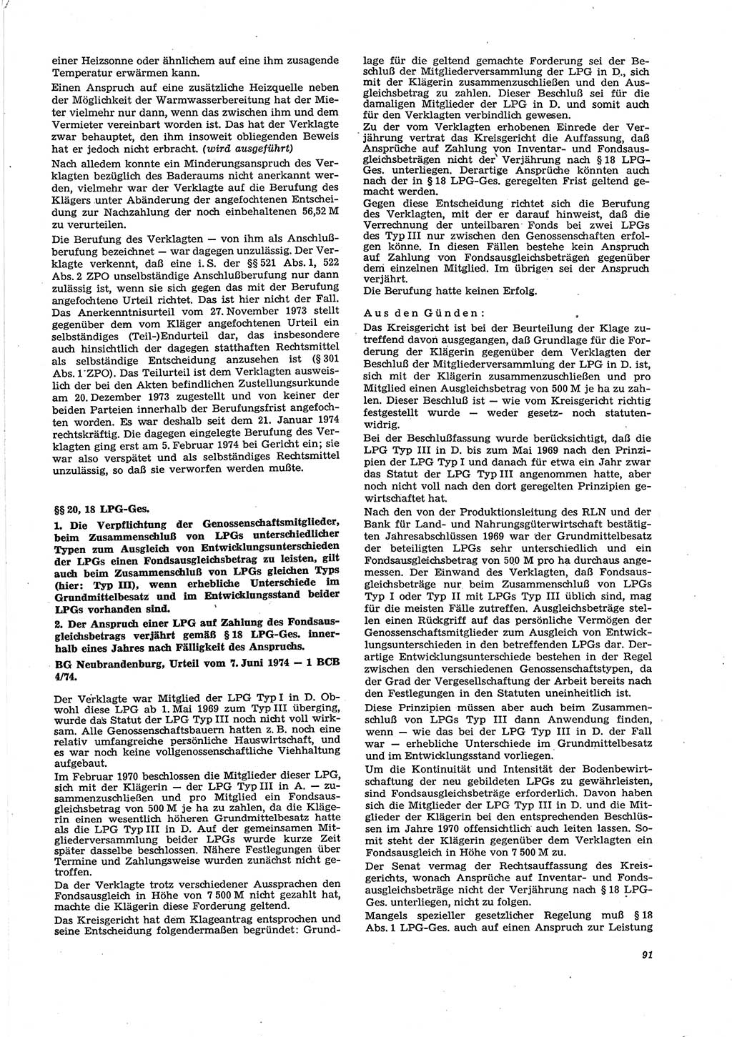 Neue Justiz (NJ), Zeitschrift für Recht und Rechtswissenschaft [Deutsche Demokratische Republik (DDR)], 29. Jahrgang 1975, Seite 91 (NJ DDR 1975, S. 91)