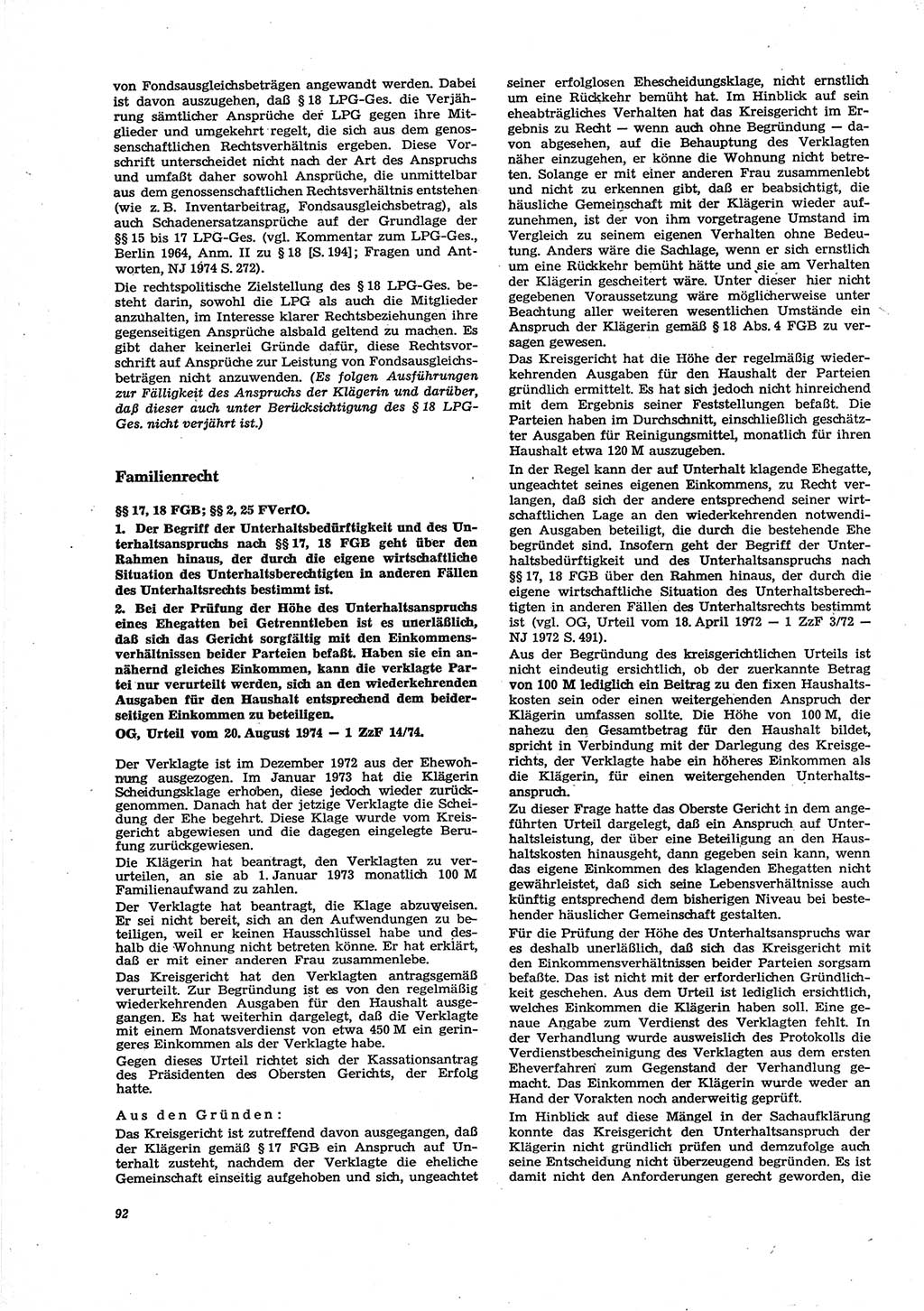 Neue Justiz (NJ), Zeitschrift für Recht und Rechtswissenschaft [Deutsche Demokratische Republik (DDR)], 29. Jahrgang 1975, Seite 92 (NJ DDR 1975, S. 92)
