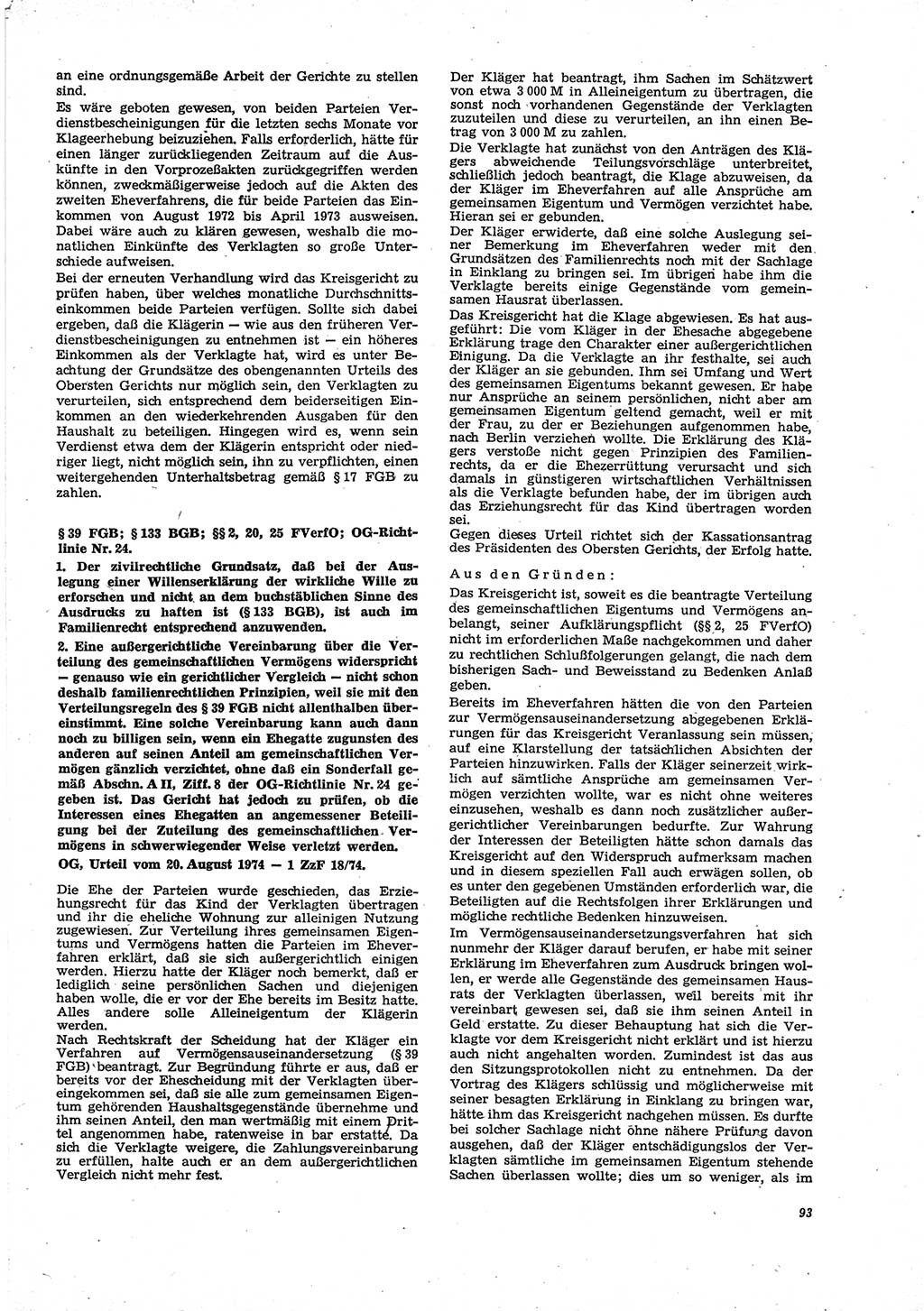 Neue Justiz (NJ), Zeitschrift für Recht und Rechtswissenschaft [Deutsche Demokratische Republik (DDR)], 29. Jahrgang 1975, Seite 93 (NJ DDR 1975, S. 93)