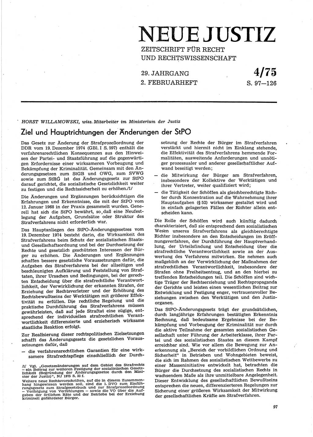 Neue Justiz (NJ), Zeitschrift für Recht und Rechtswissenschaft [Deutsche Demokratische Republik (DDR)], 29. Jahrgang 1975, Seite 97 (NJ DDR 1975, S. 97)