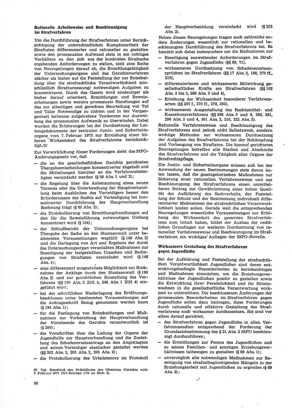 Neue Justiz (NJ), Zeitschrift für Recht und Rechtswissenschaft [Deutsche Demokratische Republik (DDR)], 29. Jahrgang 1975, Seite 98 (NJ DDR 1975, S. 98)