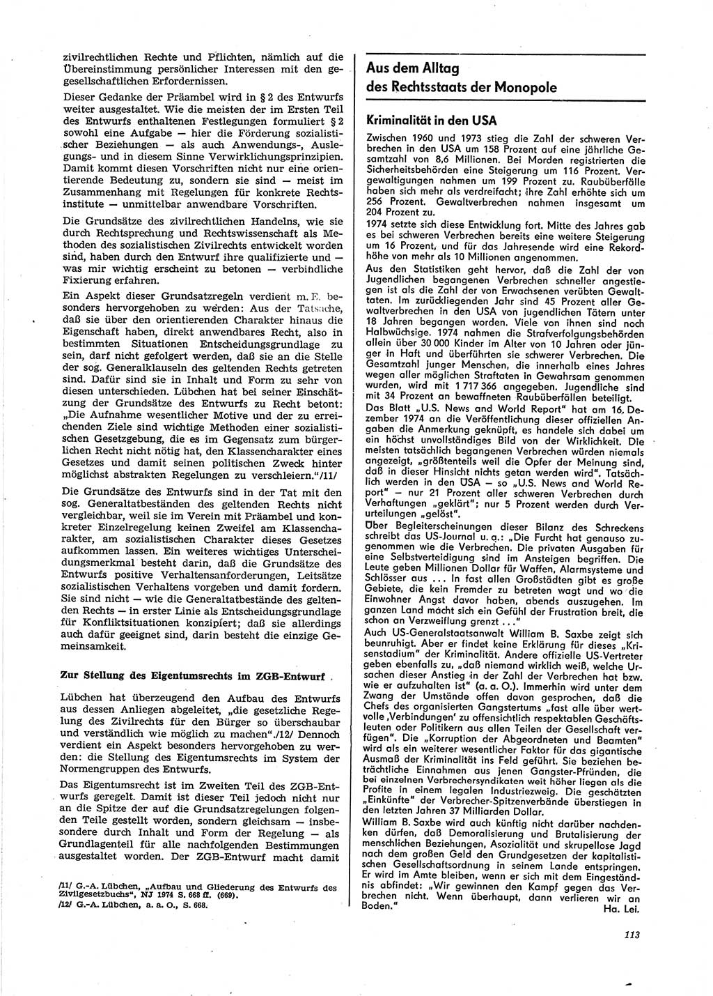 Neue Justiz (NJ), Zeitschrift für Recht und Rechtswissenschaft [Deutsche Demokratische Republik (DDR)], 29. Jahrgang 1975, Seite 113 (NJ DDR 1975, S. 113)