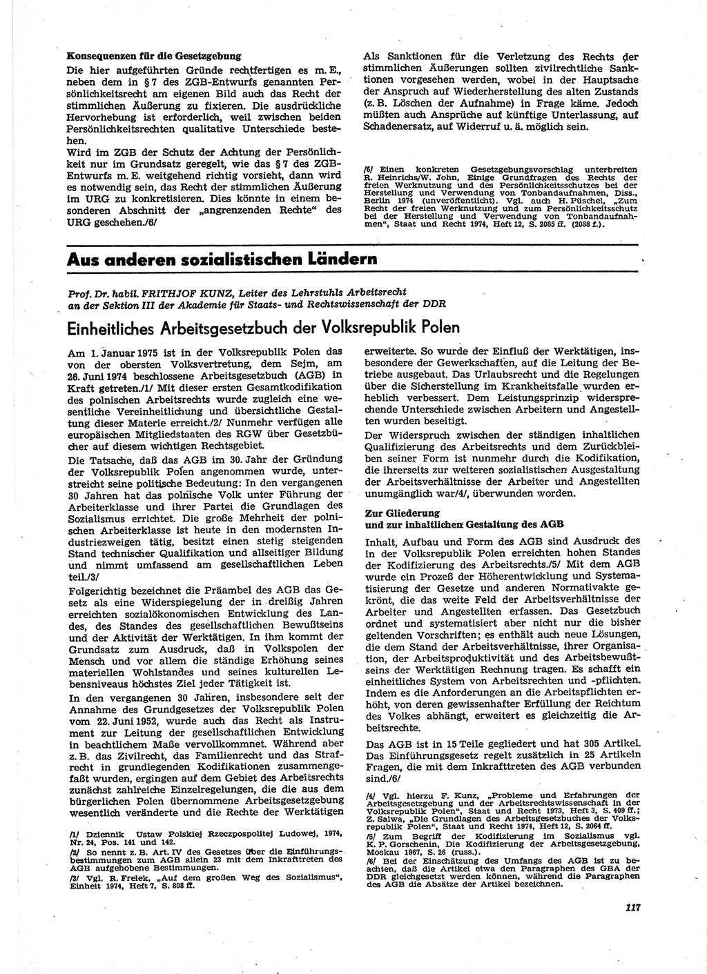 Neue Justiz (NJ), Zeitschrift für Recht und Rechtswissenschaft [Deutsche Demokratische Republik (DDR)], 29. Jahrgang 1975, Seite 117 (NJ DDR 1975, S. 117)