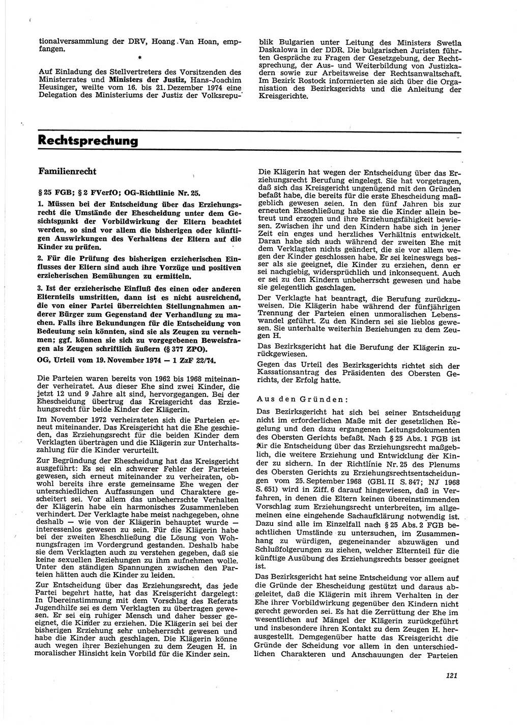 Neue Justiz (NJ), Zeitschrift für Recht und Rechtswissenschaft [Deutsche Demokratische Republik (DDR)], 29. Jahrgang 1975, Seite 121 (NJ DDR 1975, S. 121)