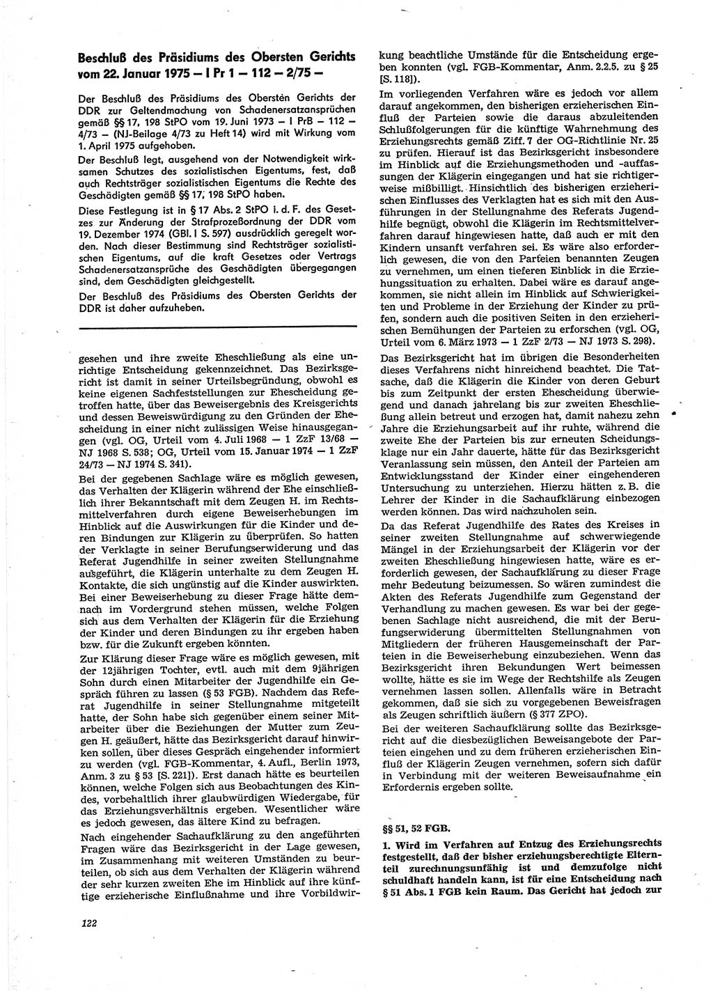 Neue Justiz (NJ), Zeitschrift für Recht und Rechtswissenschaft [Deutsche Demokratische Republik (DDR)], 29. Jahrgang 1975, Seite 122 (NJ DDR 1975, S. 122)